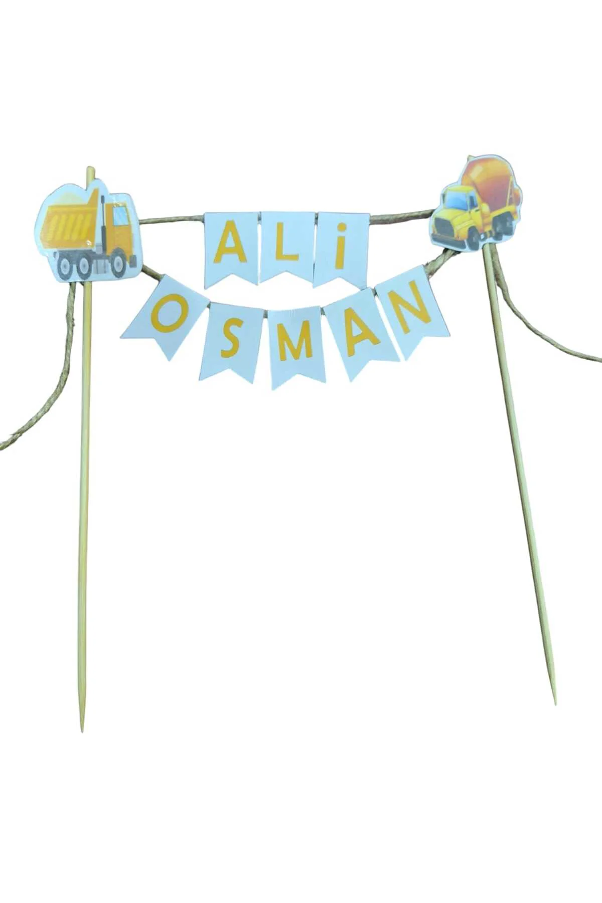 İNŞAAT KONSEPTLİ İKİ İSİMLİ DOĞUM GÜNÜ İSİMLİ PASTA SÜSÜ FLEMASI