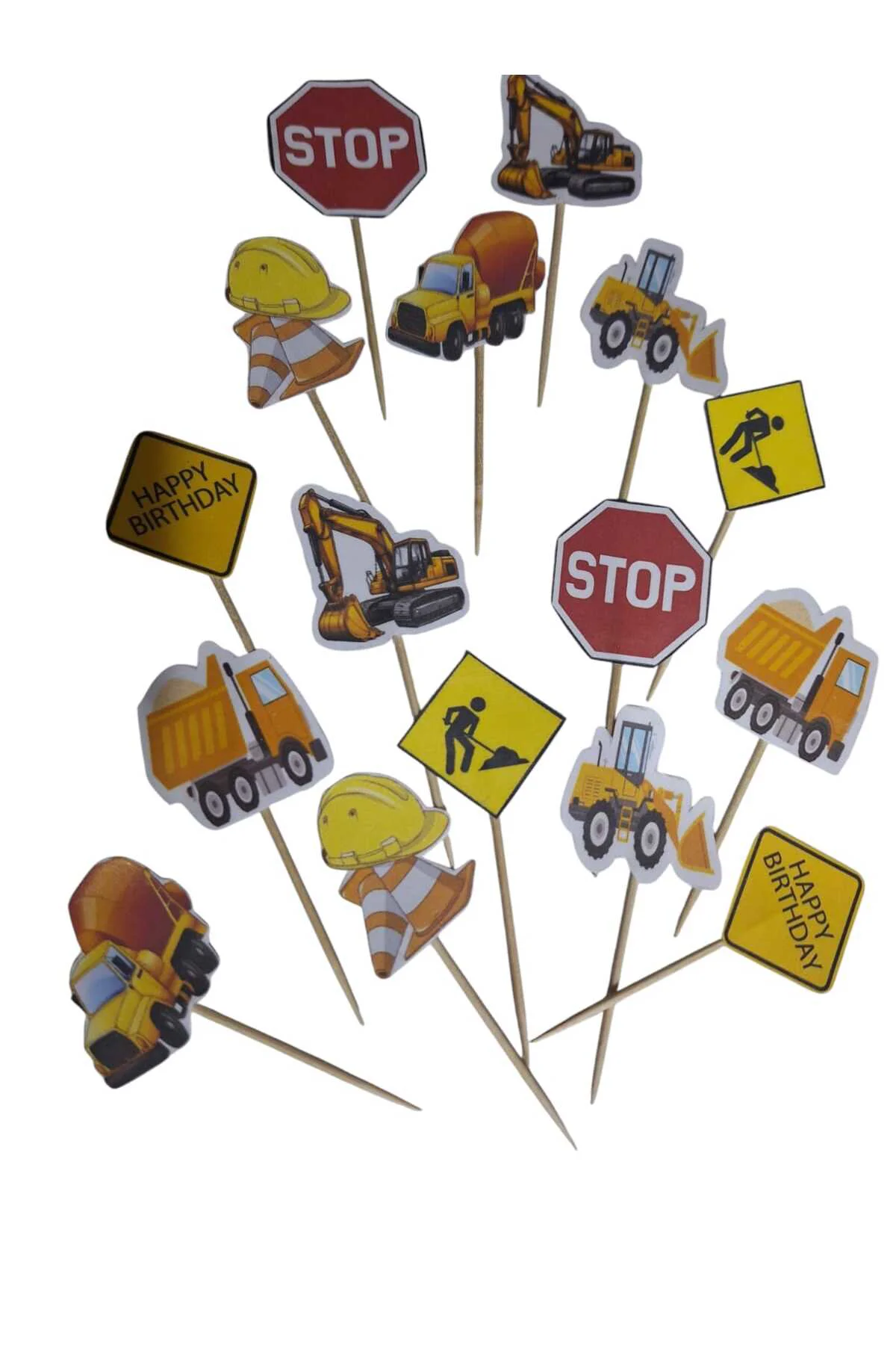 İnşaat Temalı Kürdan Pasta Süsü,Cupkek 15 'li