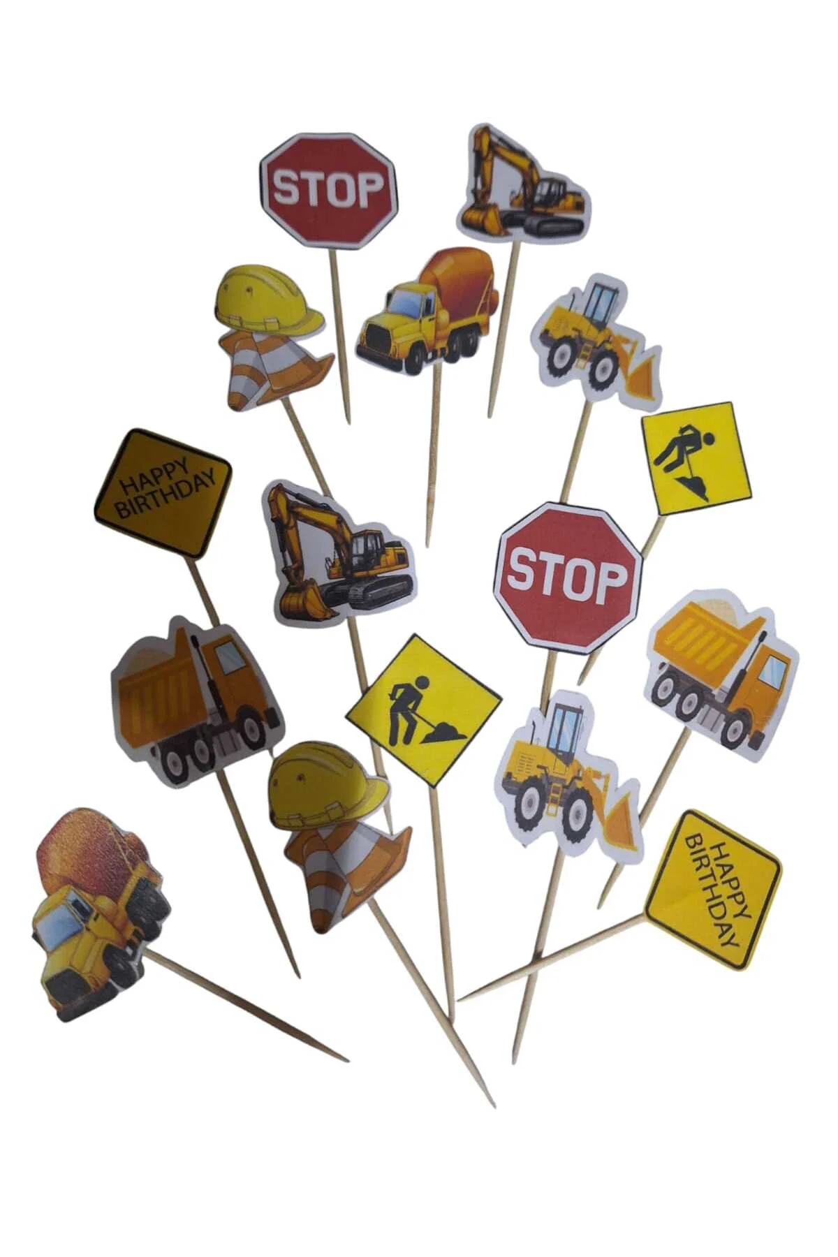 İnşaat Temalı Kürdan Pasta Süsü,Cupkek 15 'li