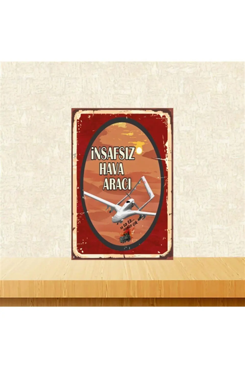Insafsız Hava Aracı 20-30 Cm Retro Ahşap Tablo Tkfx4647