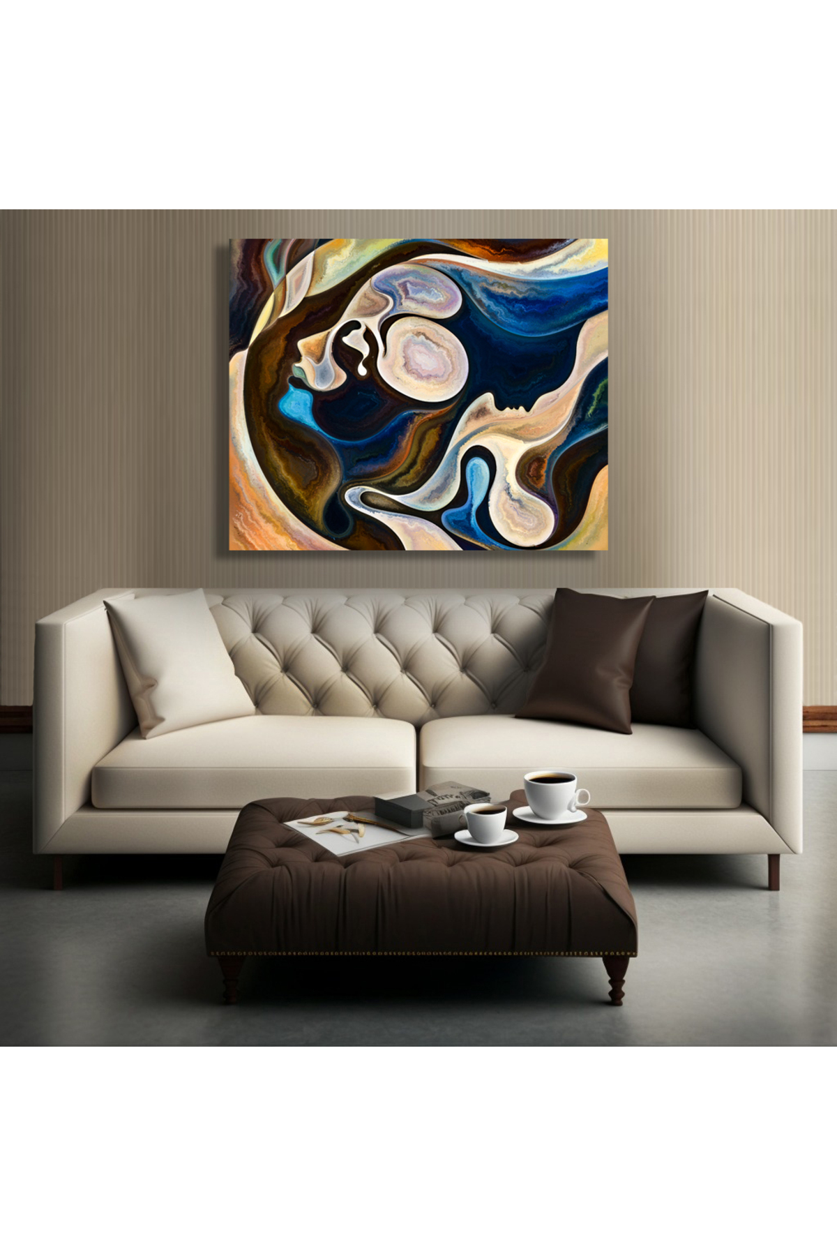 Korkmazkanvas İnsan Dokusu Serisi. İnsan Yüzü, Zengin Renkler, Kare Kanvas Tabl