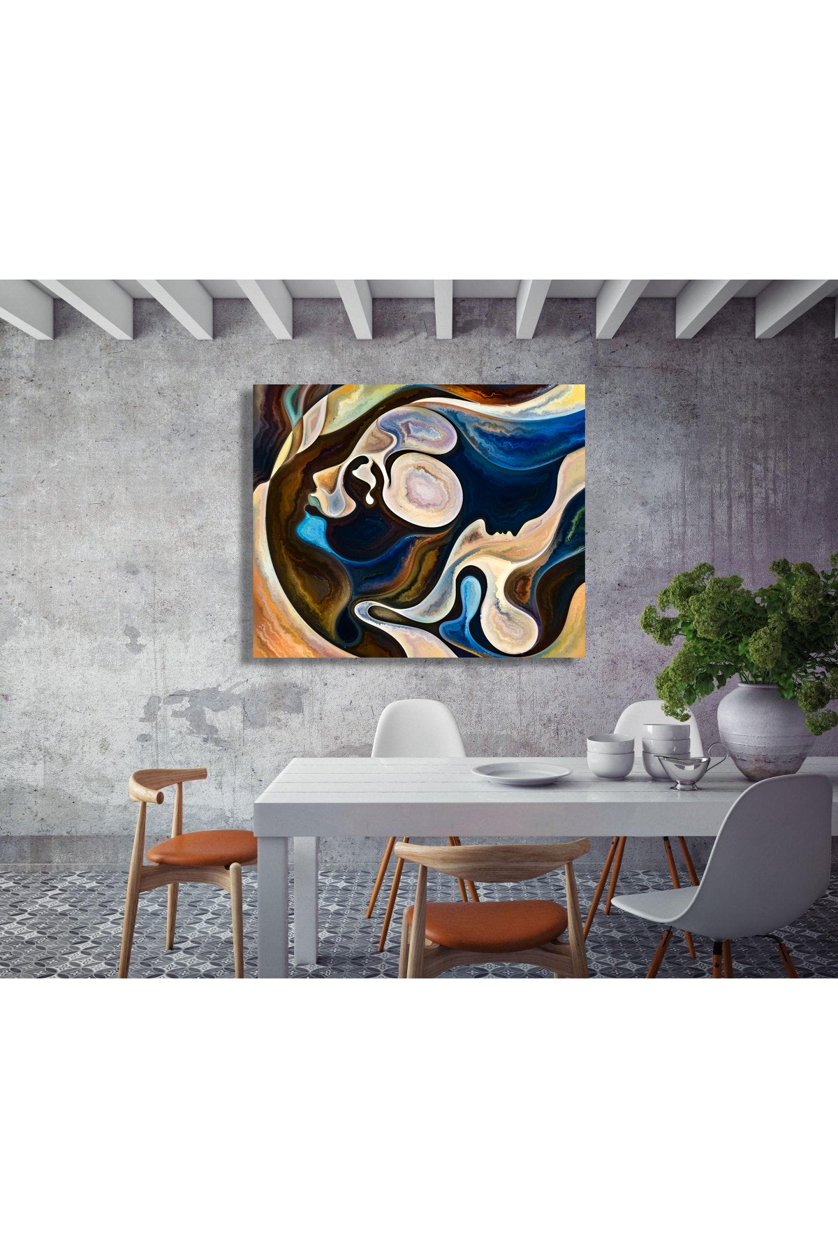 Korkmazkanvas İnsan Dokusu Serisi. İnsan Yüzü, Zengin Renkler, Kare Kanvas Tabl