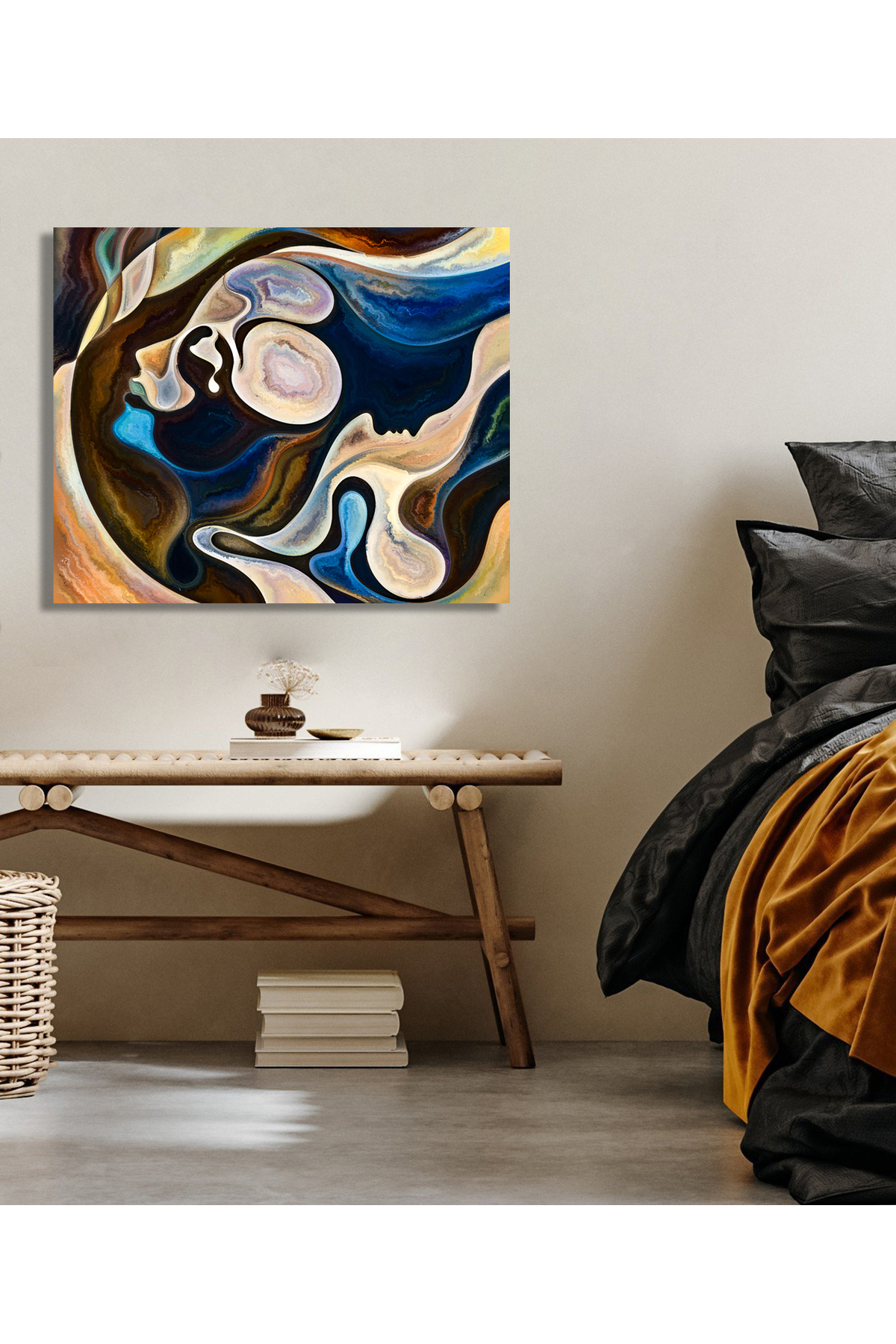 Korkmazkanvas İnsan Dokusu Serisi. İnsan Yüzü, Zengin Renkler, Kare Kanvas Tabl