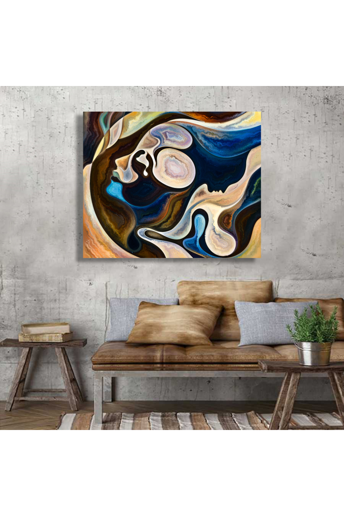 Korkmazkanvas İnsan Dokusu Serisi. İnsan Yüzü, Zengin Renkler, Kare Kanvas Tabl