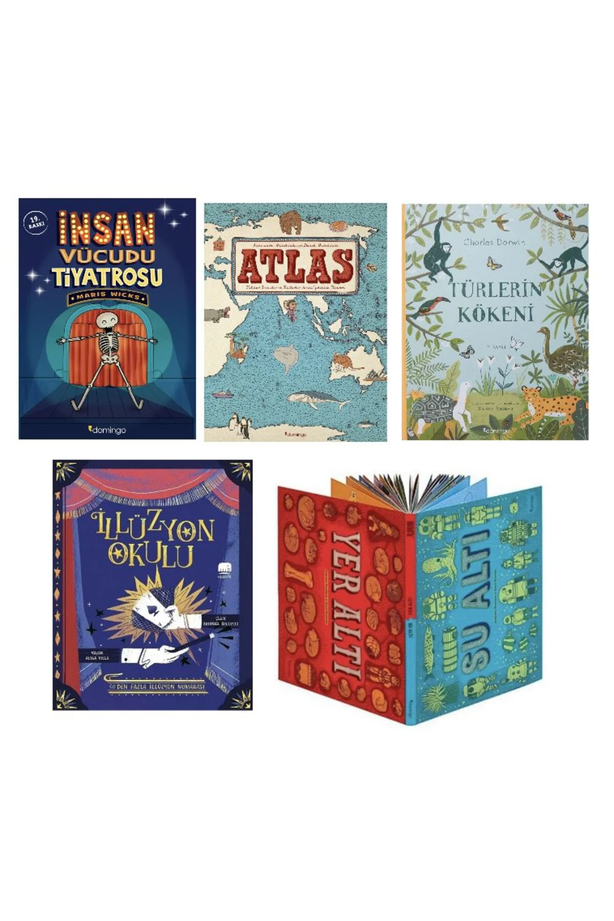 insan vucut tiyatrosu+atlas+turlerin kokeni+illuzyon okulu+yer alti su alti=(5kitap)