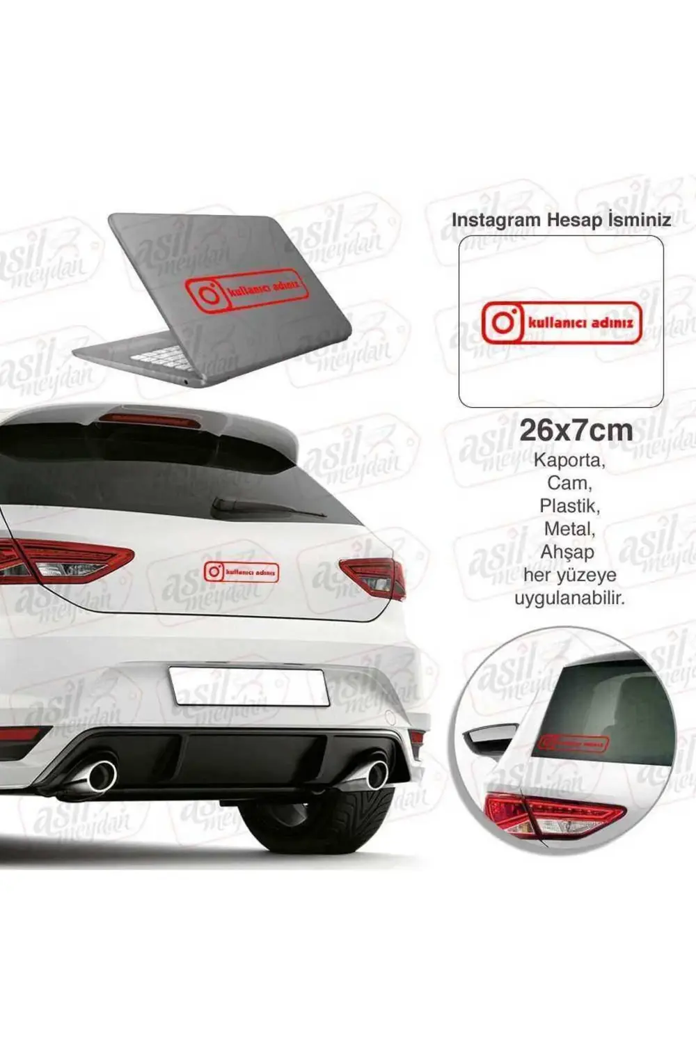 Instagram Logo Kişiye Özel Hesap Ismi Kırmızı Sticker, Oto Etiket