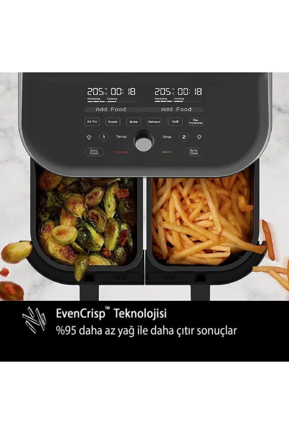 Instant Vortex Plus AirFryer, 7.6 L , Çift Sepet, ClearCook Cam T