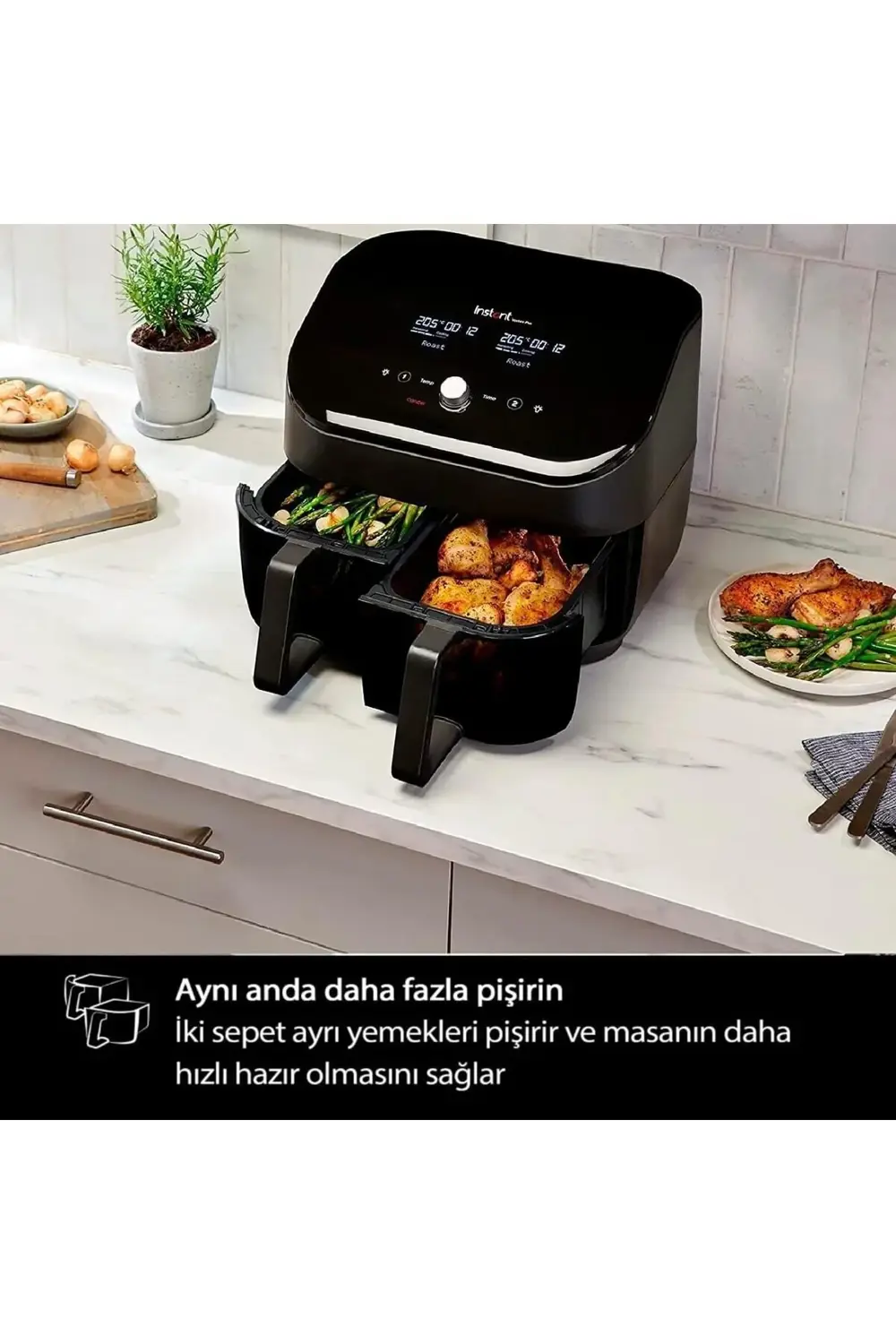Instant Vortex Plus AirFryer, 7.6 L , Çift Sepet, ClearCook Cam T