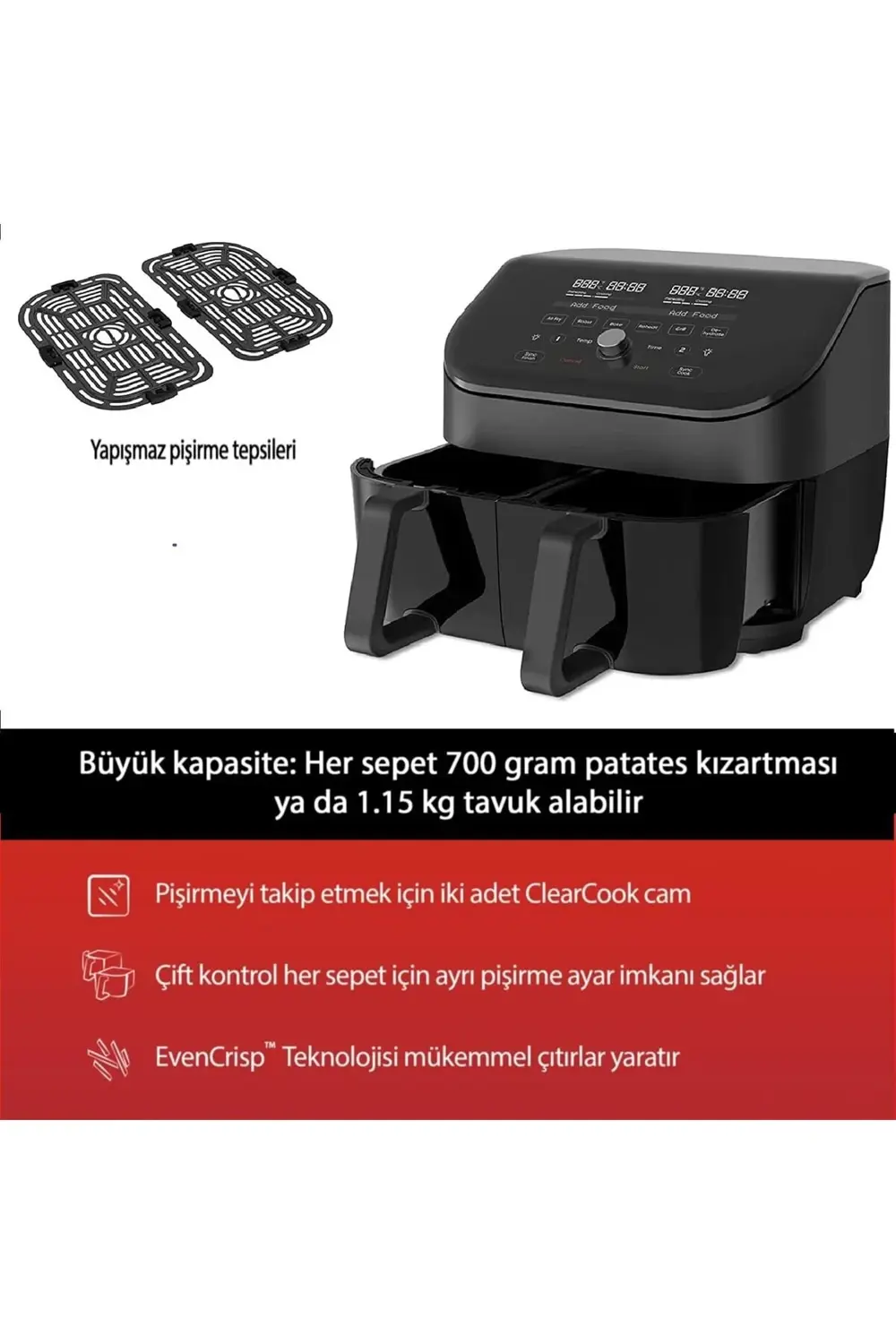 Instant Vortex Plus AirFryer, 7.6 L , Çift Sepet, ClearCook Cam T