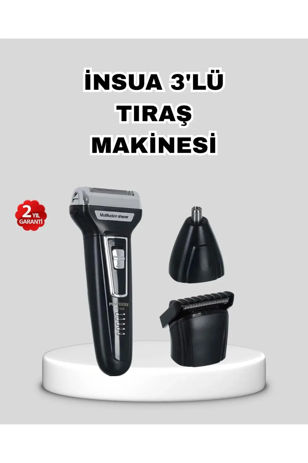 İnsua 3’lü Tıraş Makinesi – 3 Farklı Kesim Başlığı, Güçlü Motor,