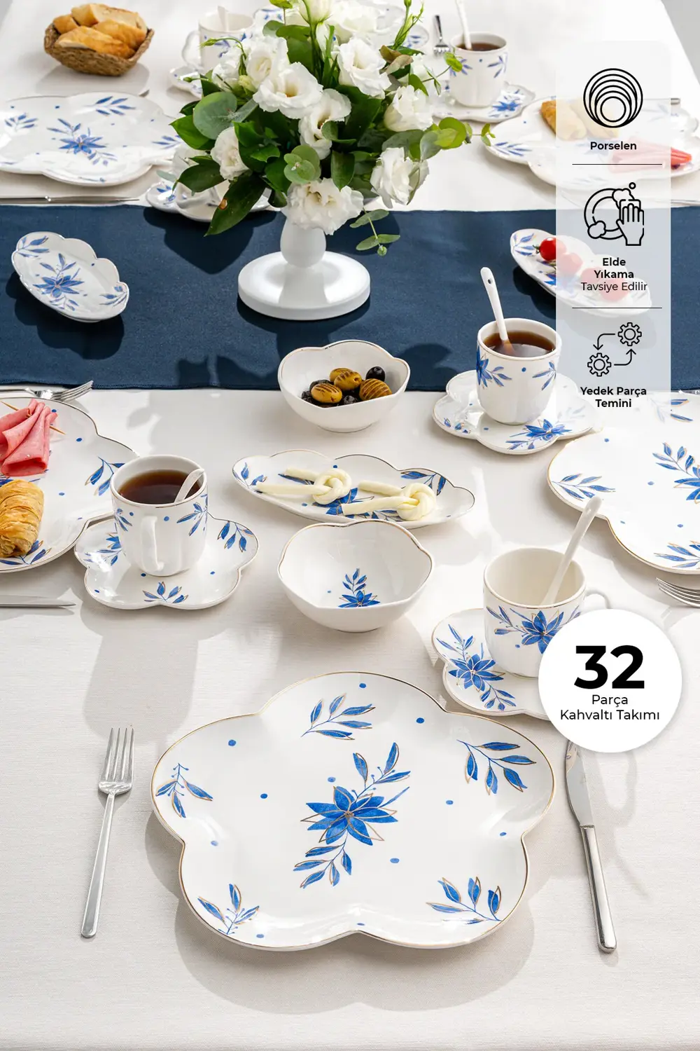 İntense Blue Porselen 32 Parça 6 Kişilik Kahvaltı / Servis Takımı