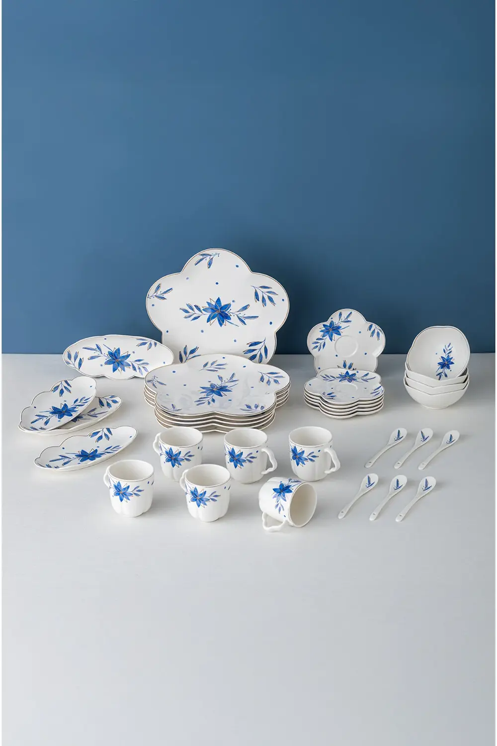 İntense Blue Porselen 32 Parça 6 Kişilik Kahvaltı / Servis Takımı