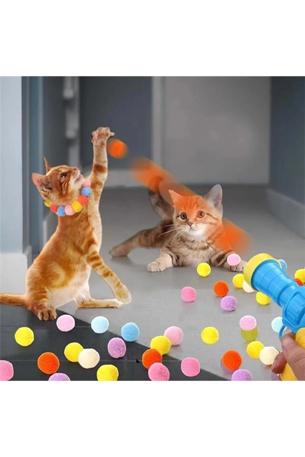 İnteraktif Kedi Oyun Tabancası - Peluş Toplarla Eğlenceli Oyun Zamanı, Ekstra Peluş Toplar