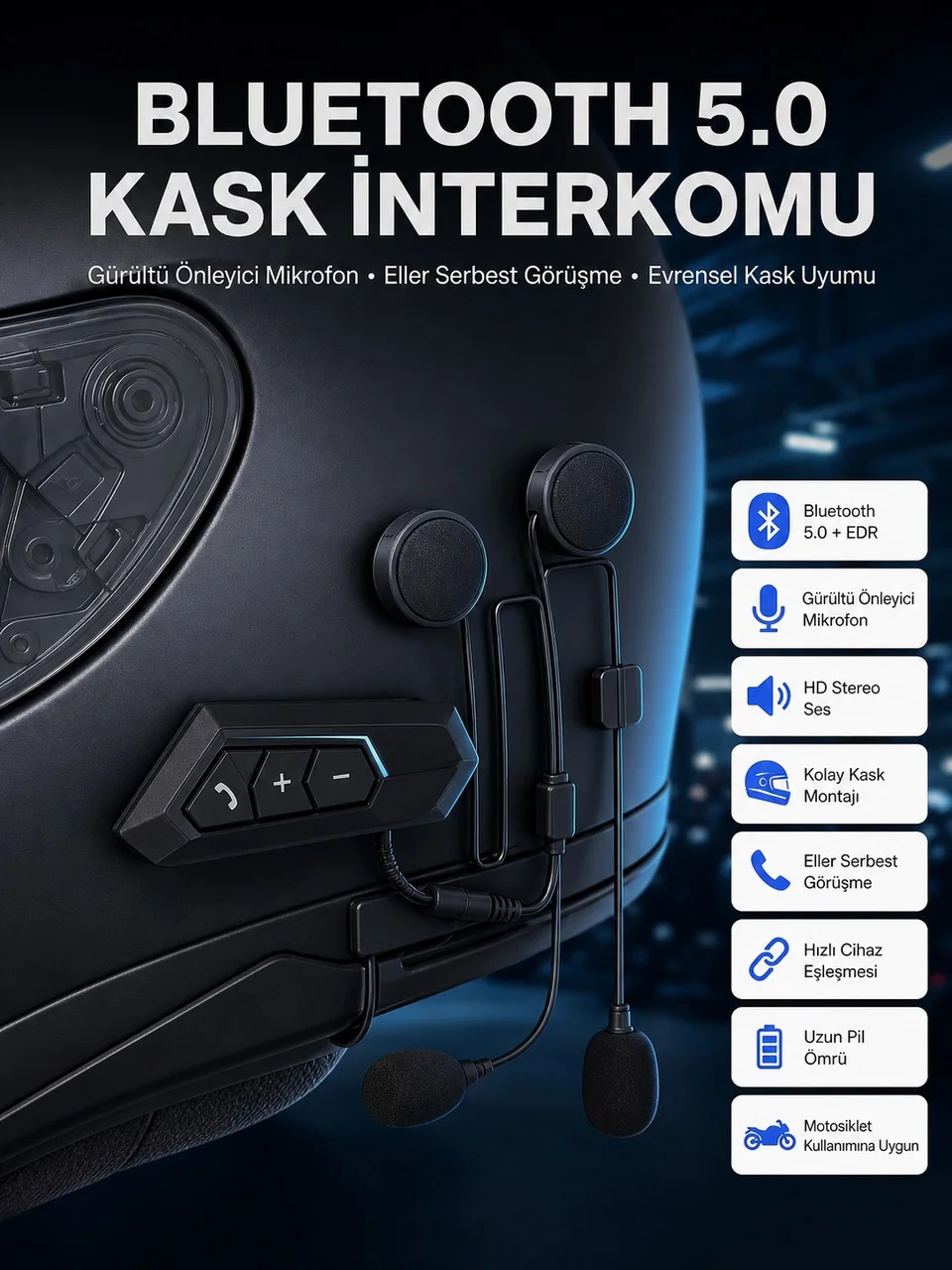 Intercom Bluetooth Kask Kulaklık Motosiklet Kulaklık 5.0 Bluetooth - Lisinya