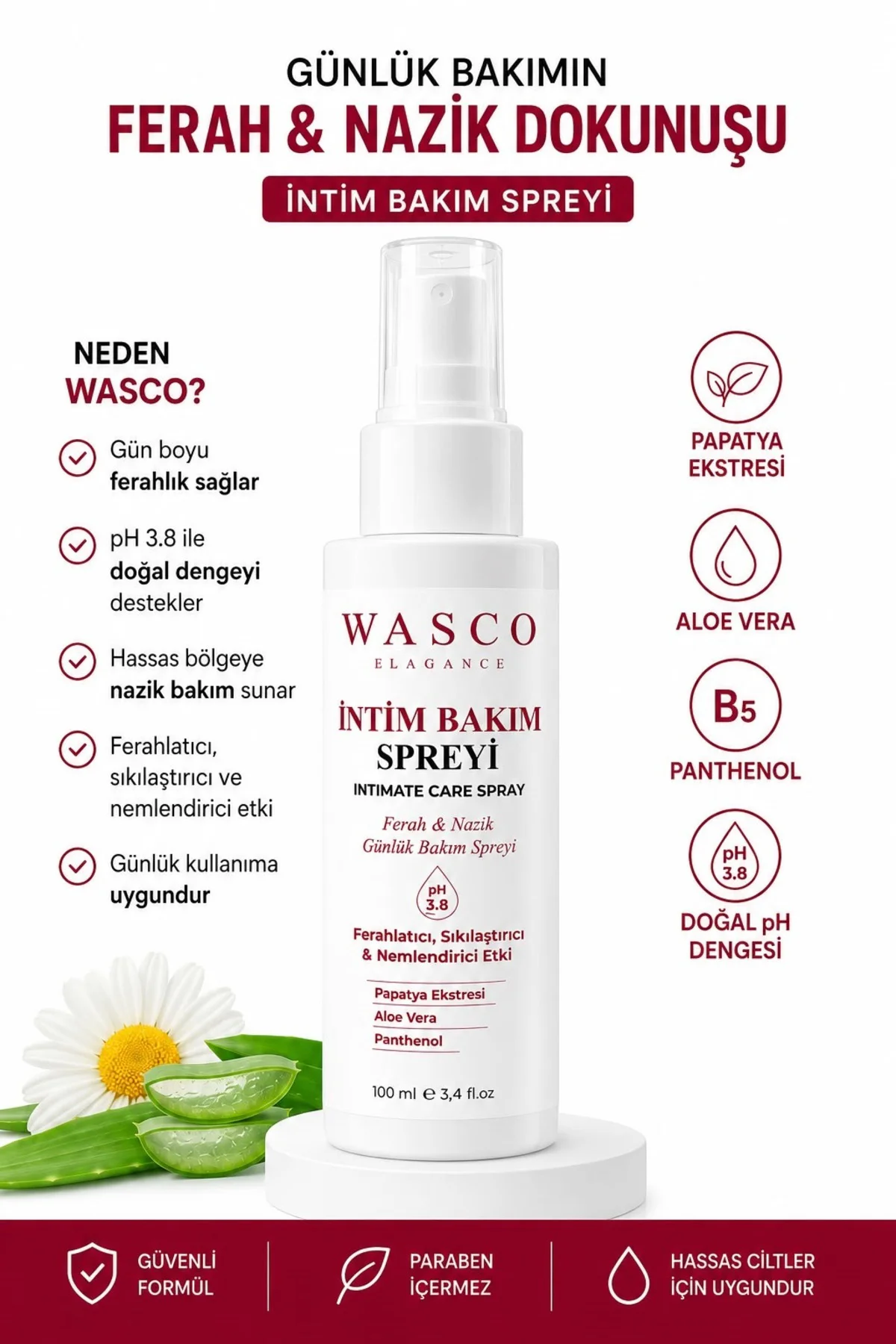İntim Bakım Spreyi 100 ml | Hassas Bölge Günlük Bakım Spreyi | Ferahlatıcı, Nemlendirici ve Bakım Desteği | Aloe Vera & Nioli Yağı