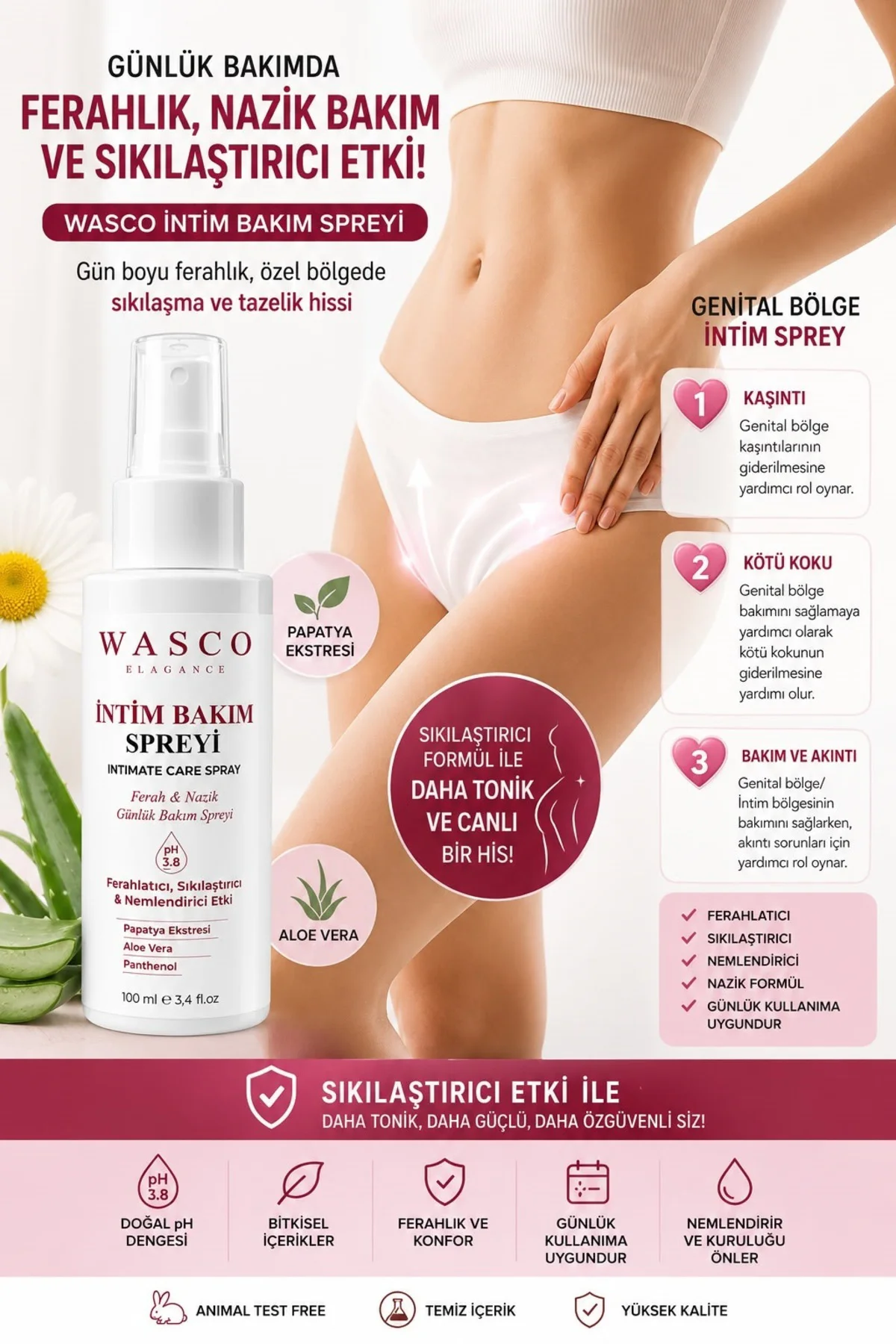 İntim Bakım Spreyi 100 ml | Hassas Bölge Günlük Bakım Spreyi | Ferahlatıcı, Nemlendirici ve Bakım Desteği | Aloe Vera & Nioli Yağı