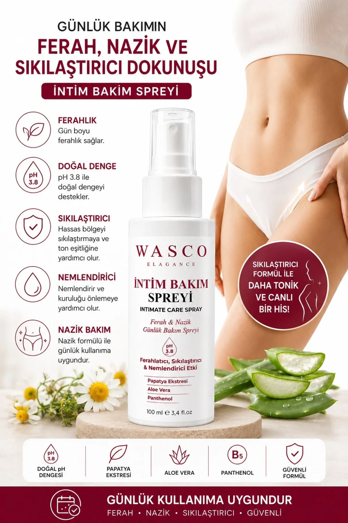 İntim Bakım Spreyi 100 ml | Hassas Bölge Günlük Bakım Spreyi | Ferahlatıcı, Nemlendirici ve Bakım Desteği | Aloe Vera & Nioli Yağı