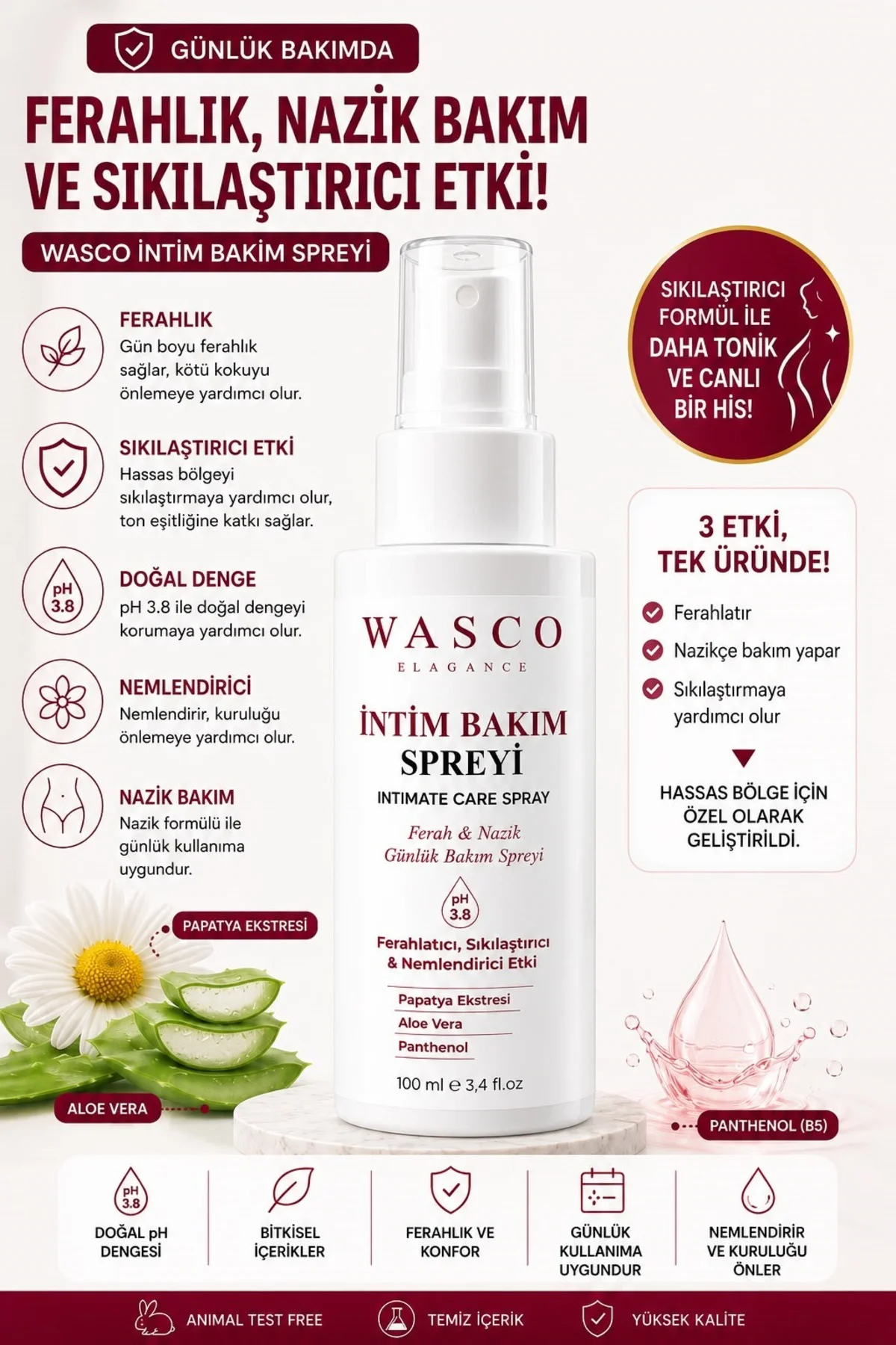 İntim Bakım Spreyi 100 ml | Hassas Bölge Günlük Bakım Spreyi | Ferahlatıcı, Nemlendirici ve Bakım Desteği | Aloe Vera & Nioli Yağı