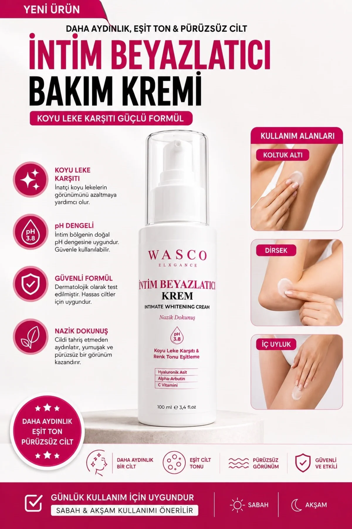 İntim Beyazlatıcı Krem 100 ml | Koltuk Altı, Bikini Bölgesi ve Diz-Dirsek Bakım Kremi | Alpha Arbutin & C Vitamini