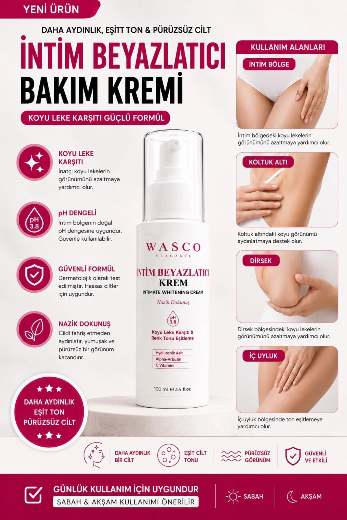 İntim Beyazlatıcı Krem 100 ml | Koltuk Altı, Bikini Bölgesi ve Diz-Dirsek Bakım Kremi | Alpha Arbutin & C Vitamini
