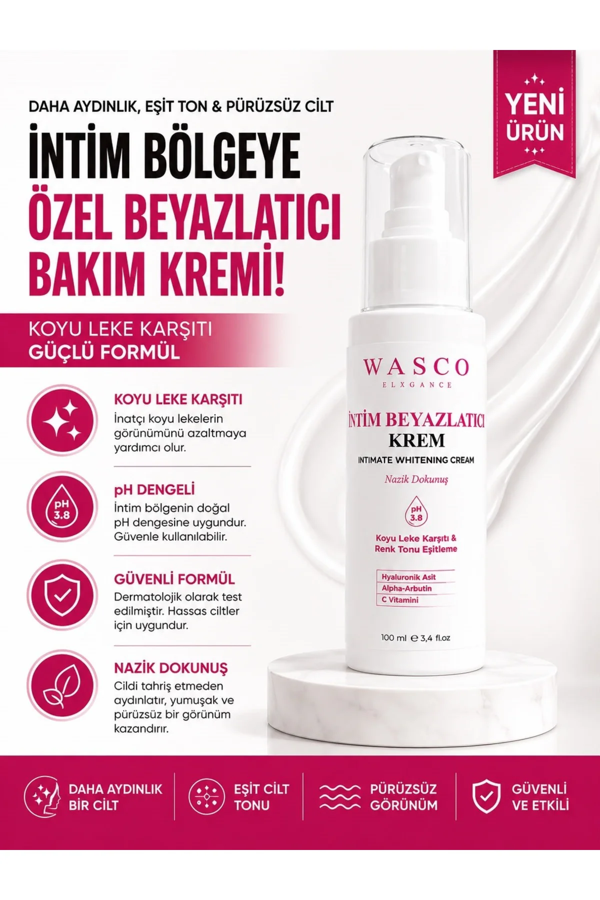 İntim Beyazlatıcı Krem 100 ml | Koltuk Altı, Bikini Bölgesi ve Diz-Dirsek Bakım Kremi | Alpha Arbutin & C Vitamini
