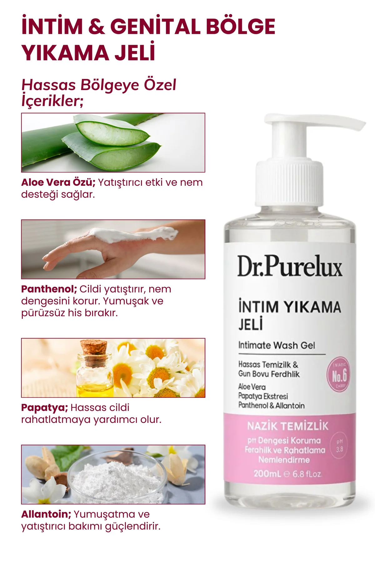 İntim Yıkama Jeli – Hassas Bölge İçin Yatıştırıcı, Ph Koruma, Naz