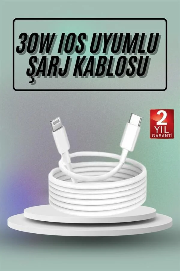 iOS Uyumlu Hızlı Şarj Kablosu - 30W Adaptör ile Cihazlarınızı 7/24 Güvende Tutun