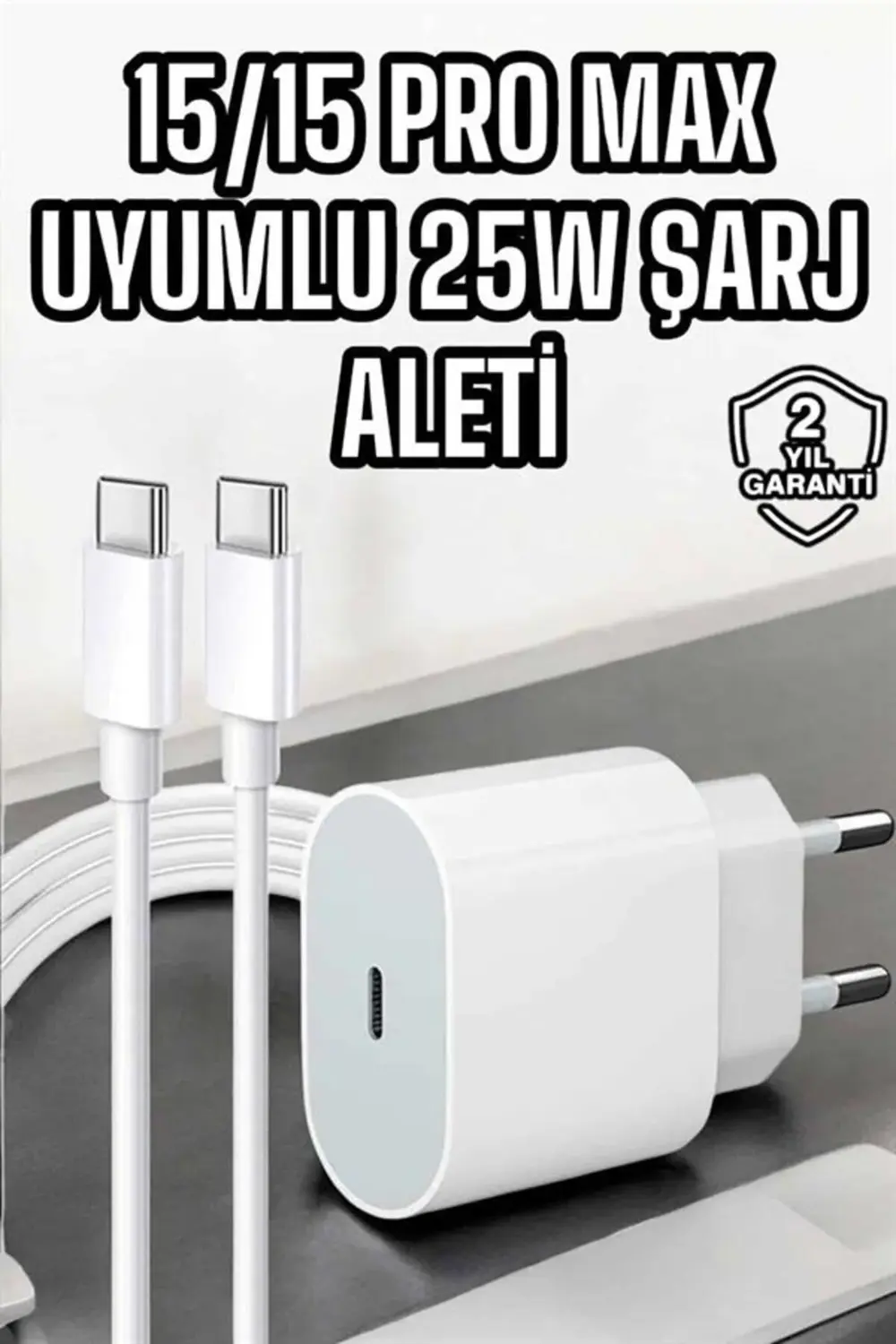 İOS Uyumlu Type-C Girişli Hızlı Şarj 15/15 Pro Max Adaptör ve Kab