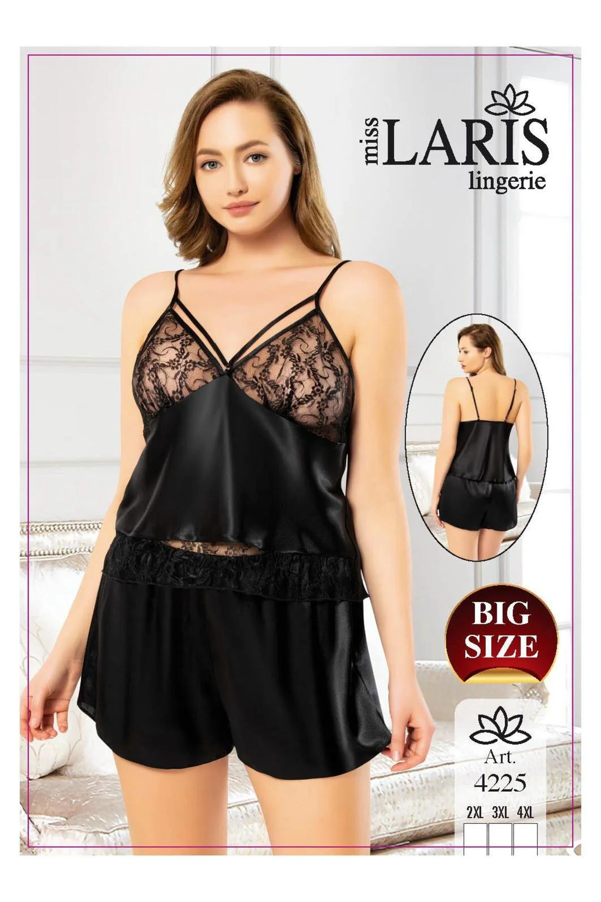 İP ASKILI BÜYÜK BEDEN SATEN SHORT TAKIM