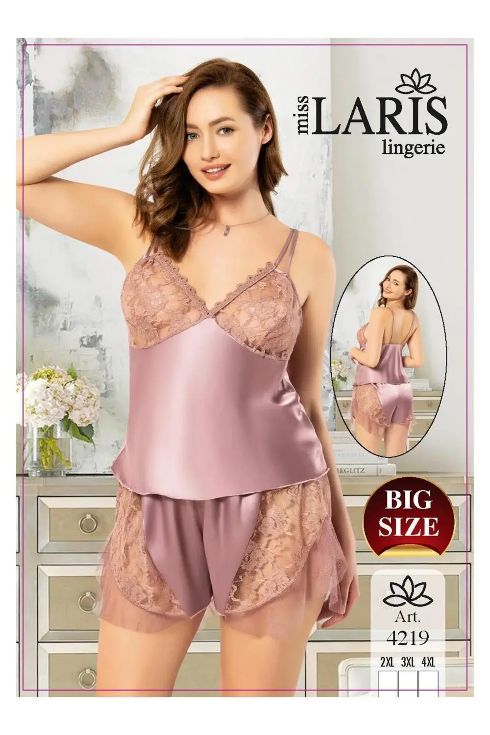 İP ASKILI BÜYÜK BEDEN SATEN SHORT TAKIM