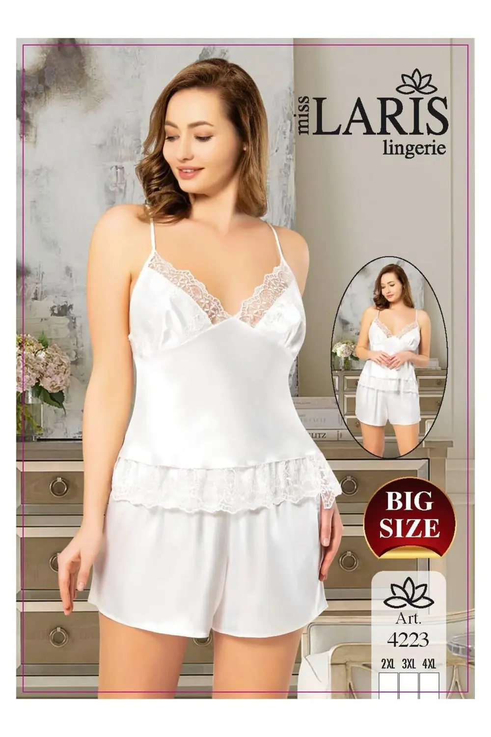 İP ASKILI BÜYÜK BEDEN SATEN SHORT TAKIM