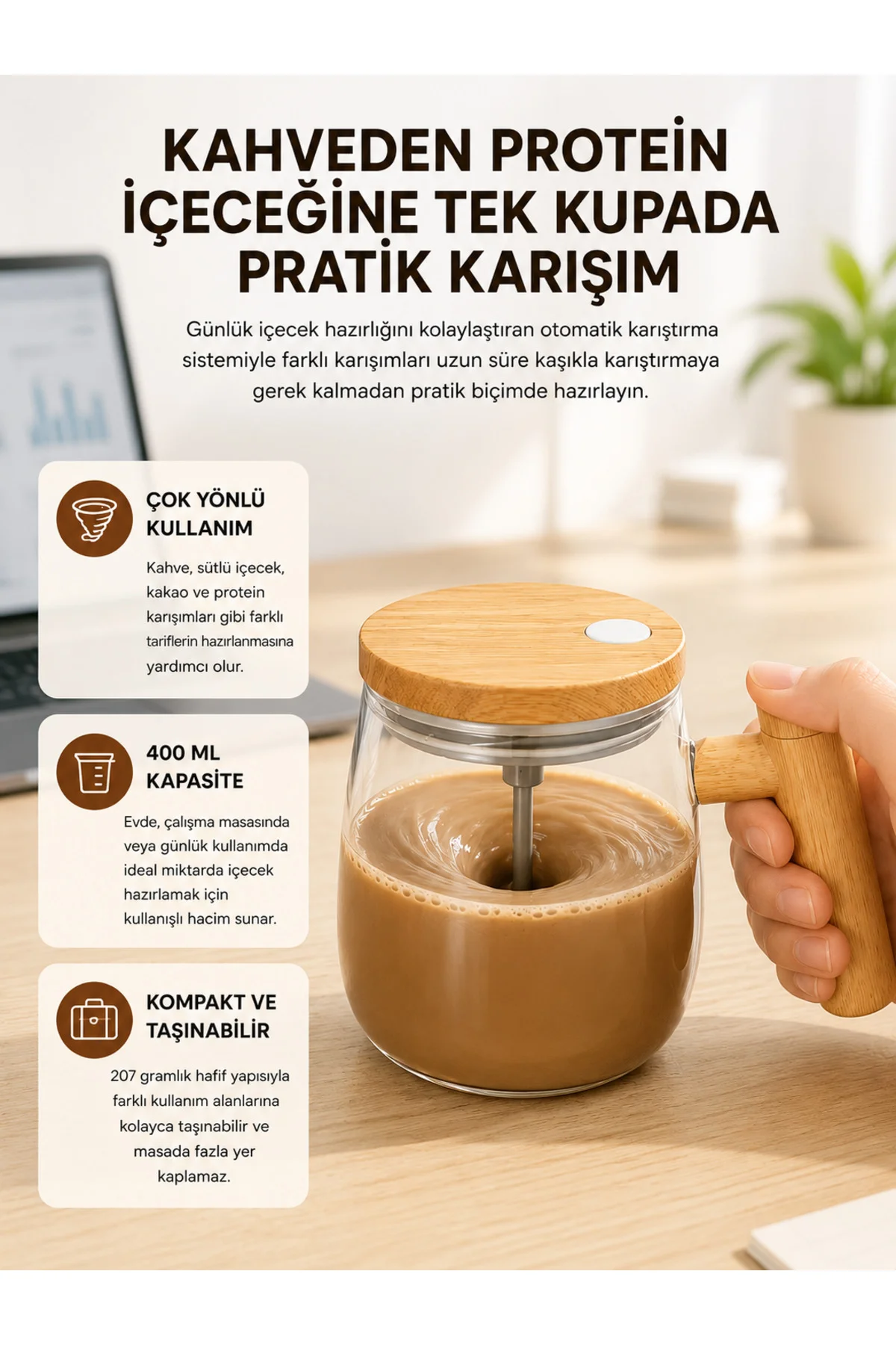 Ip6 Su Sızdırmaz Şarjlı Kupa 3D Karıştırma, 400 Ml Yeni Nesil Ip6 Su Sızdırmaz Şarjlı Kupa 3D Karıştırma, 400 Ml Yeni Nesil