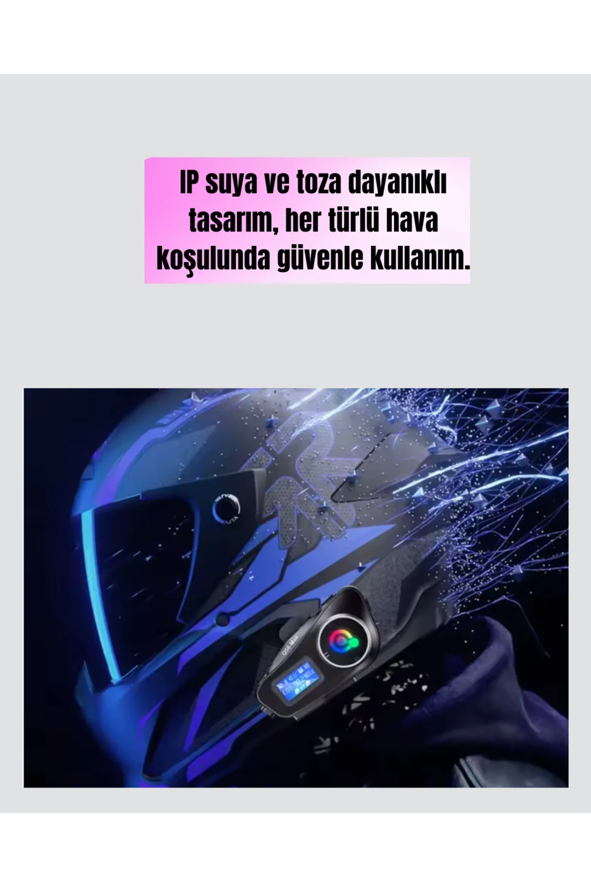 IP65 Suya Dayanıklı Kask Bluetooth Kulaklık LCD Ekranlı
