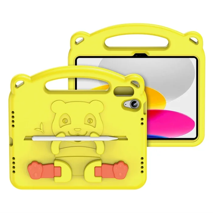 iPad 10.2 2022 Çocuk Kılıfı Panda Desenli Darbeye Dayanıklı Silikon Standlı - Shockproof
