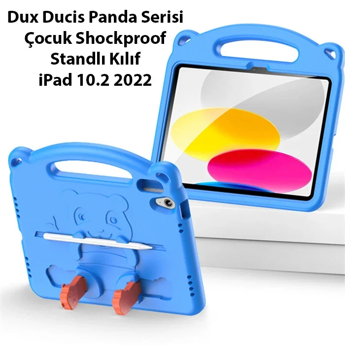 iPad 10.2 2022 Çocuk Kılıfı Panda Desenli Darbeye Dayanıklı Silikon Standlı - Shockproof