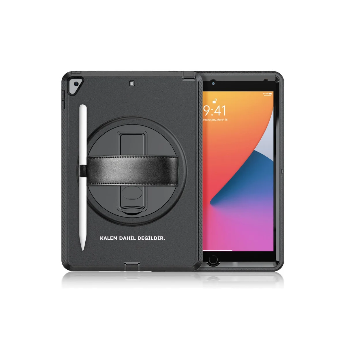 iPad 10.2 (7. Nesil) Kılıf Hand Strap Tablet Kılıfı - Siyah (Dayanıklı Tutuş ve Korumalı Çözüm)