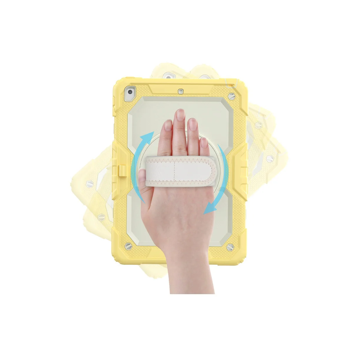 iPad 10.2 (7. Nesil) Strap Kılıf Tablet Kapak - Güvenli Tutuş ve Sarı Renk