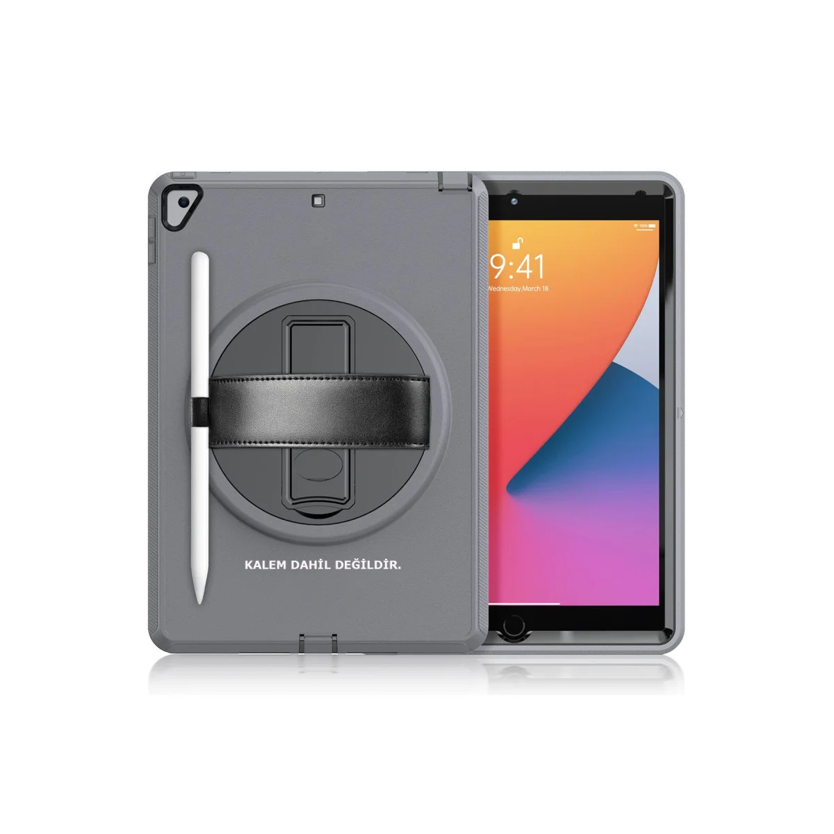iPad 10.2 (7.nesil) Gri Hand Strap Tablet Kılıfı