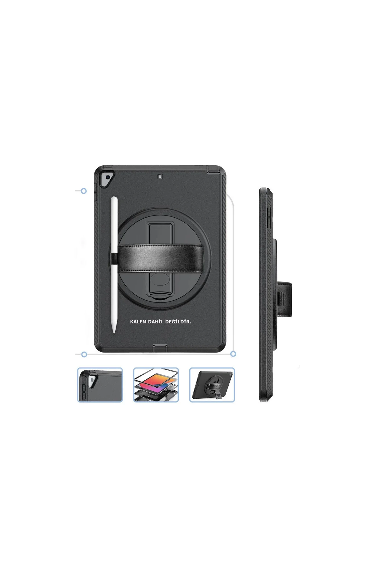 İpad 10.2 (7.nesil) Kılıf Hand Strap Tablet Kılıfı - Siyah