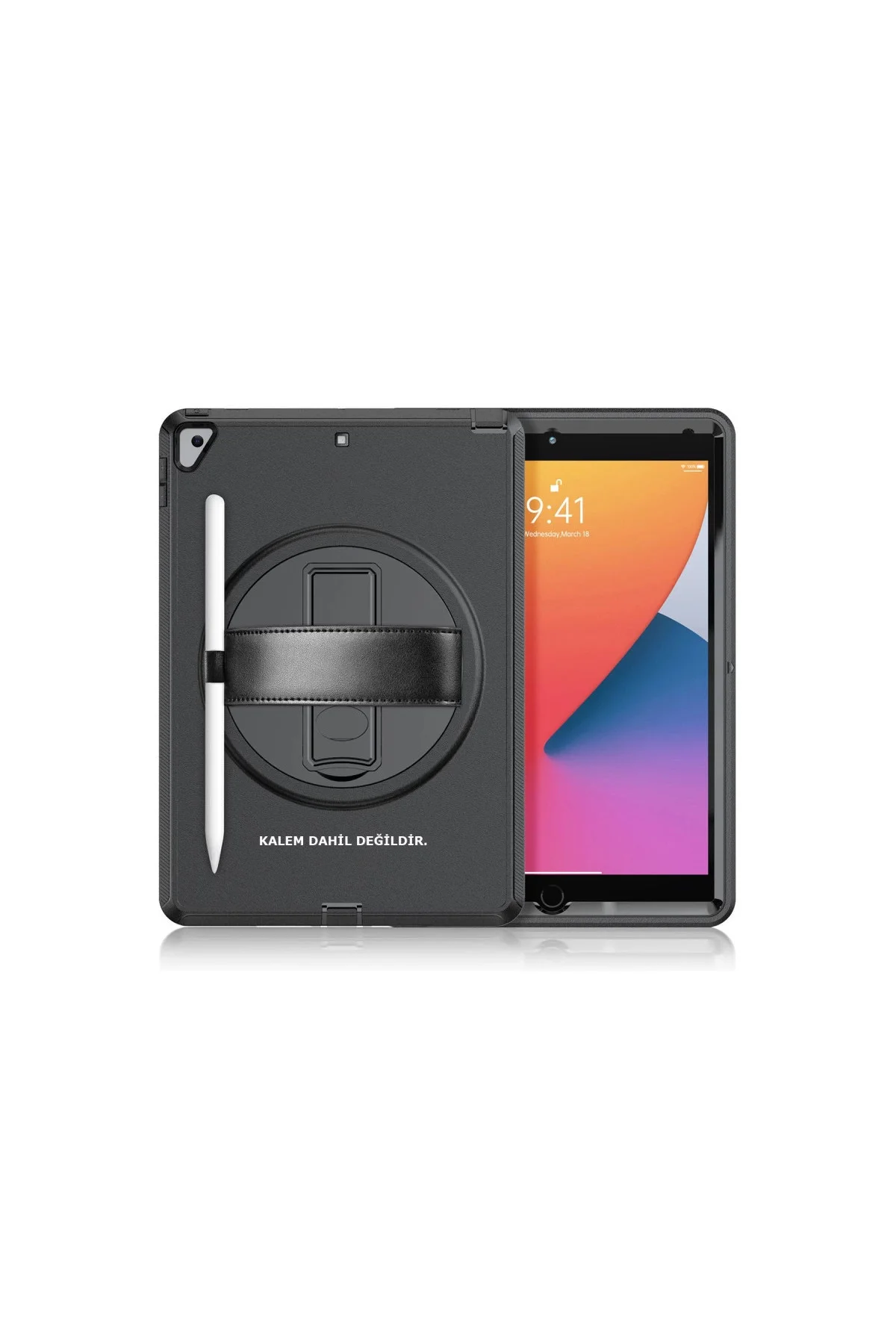 İpad 10.2 (7.nesil) Kılıf Hand Strap Tablet Kılıfı - Siyah