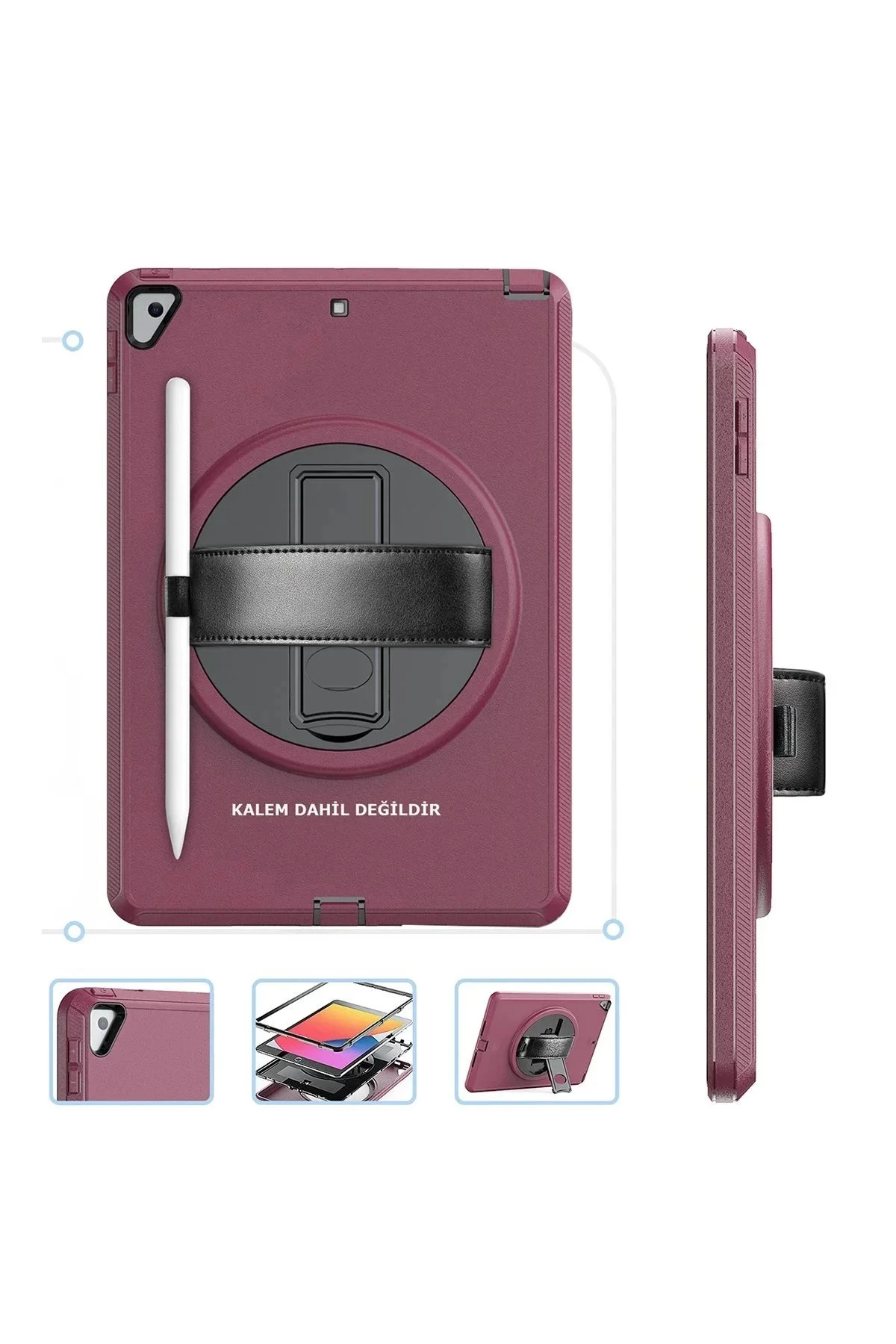 Ipad 10.2  uyumlu (7.Nesil) Kılıf Hand Strap Tablet Kılıfı - Mürdüm