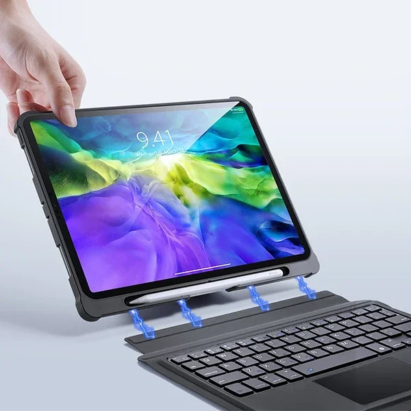 iPad 11 Pro & Air 10.9 Bluetooth’lu Klavyeli Kılıf – 100 Saat Pil, Touchpad, Manyetik Stand