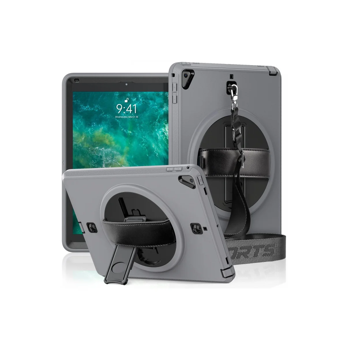 iPad 5 Air 9.7 Gripeli Kılıf Strap-C Otterbox Tablet Kapak - Gri