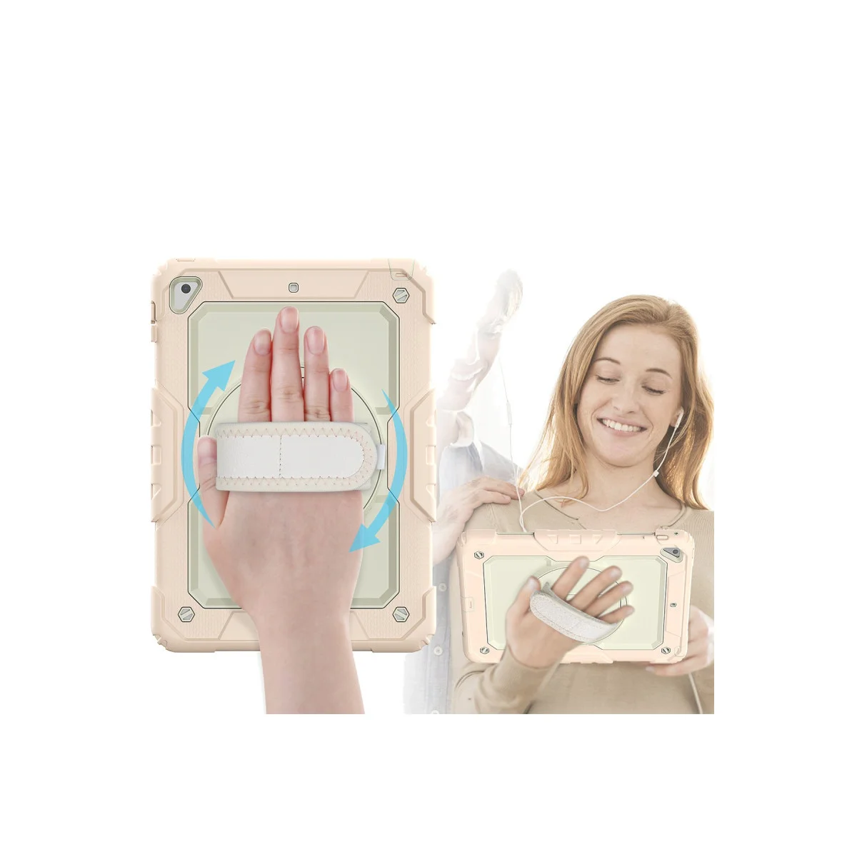 iPad 5 Air 9.7 Kılıf Strap New Tablet Kapak - Pembe