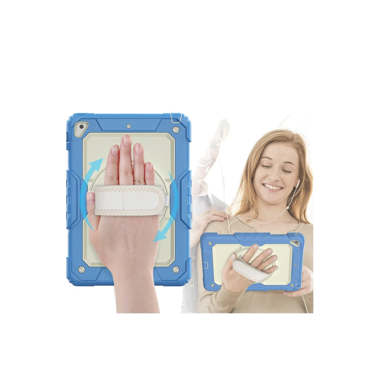 iPad 5 Air 9.7 Kılıf Strap Mavi Tablet Kapak