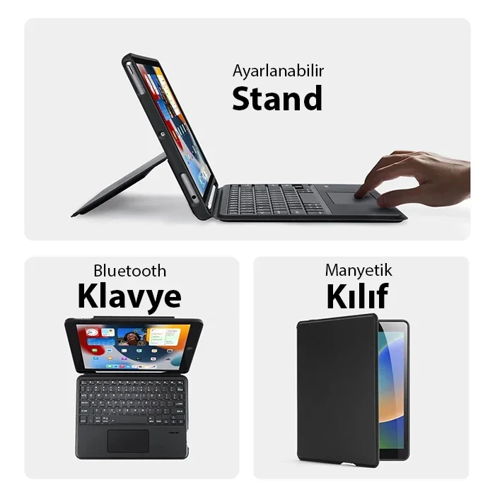 iPad 7 8 9 10.2 iPad Air 3 iPad Pro 10.5 Bluetooth Klavye Kılıf DK Serisi - Manyetik Kablosuz Stand