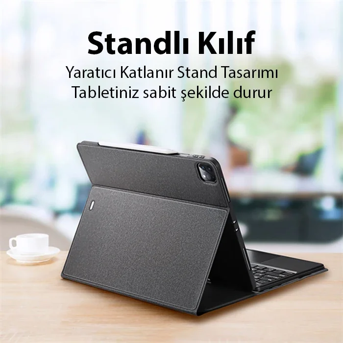 iPad Pro 12.9 Bluetooth Klavyeli Kılıf Touchpad - Laptop Konforlu