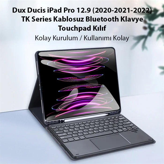 iPad Pro 12.9 Bluetooth Klavyeli Kılıf Touchpad - Laptop Konforlu