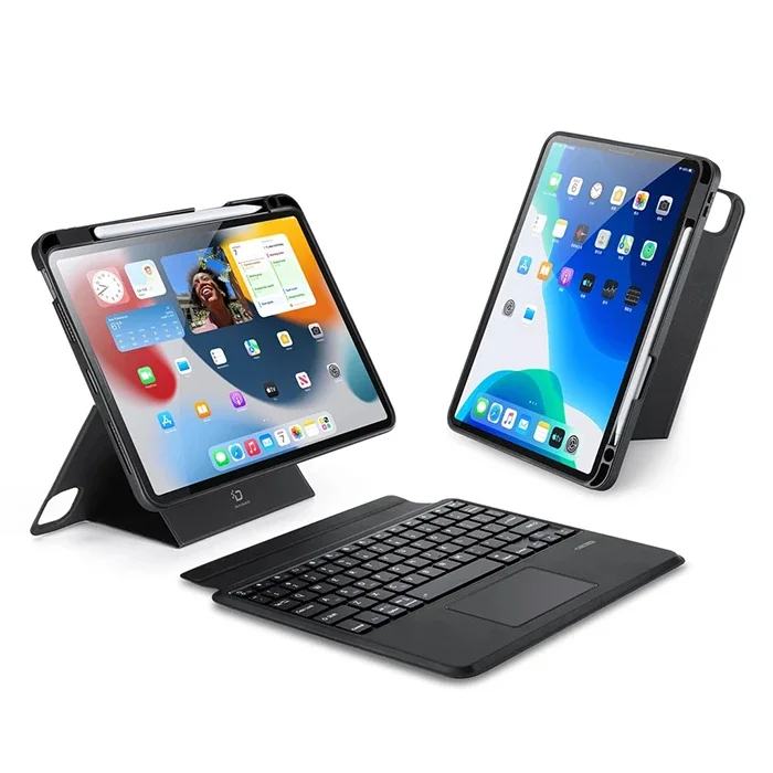 iPad Pro 12.9 DK Series Kablosuz Bluetooth Klavye ve Touchpad Kılıf - Siyah PU/TPU