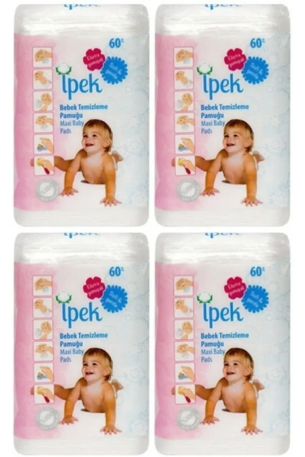 İpek Bebek Temizleme Pamuğu 60'Lı 4 ADET